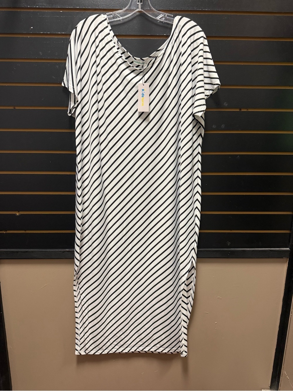 NWT Kidsform XL Black White Striped Midi Dress Stretch Casual Plus Size